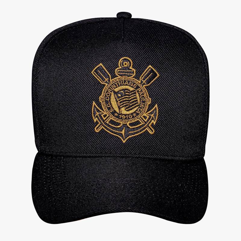 Boné Snapback Preto Escudo Dourado - Corinthians