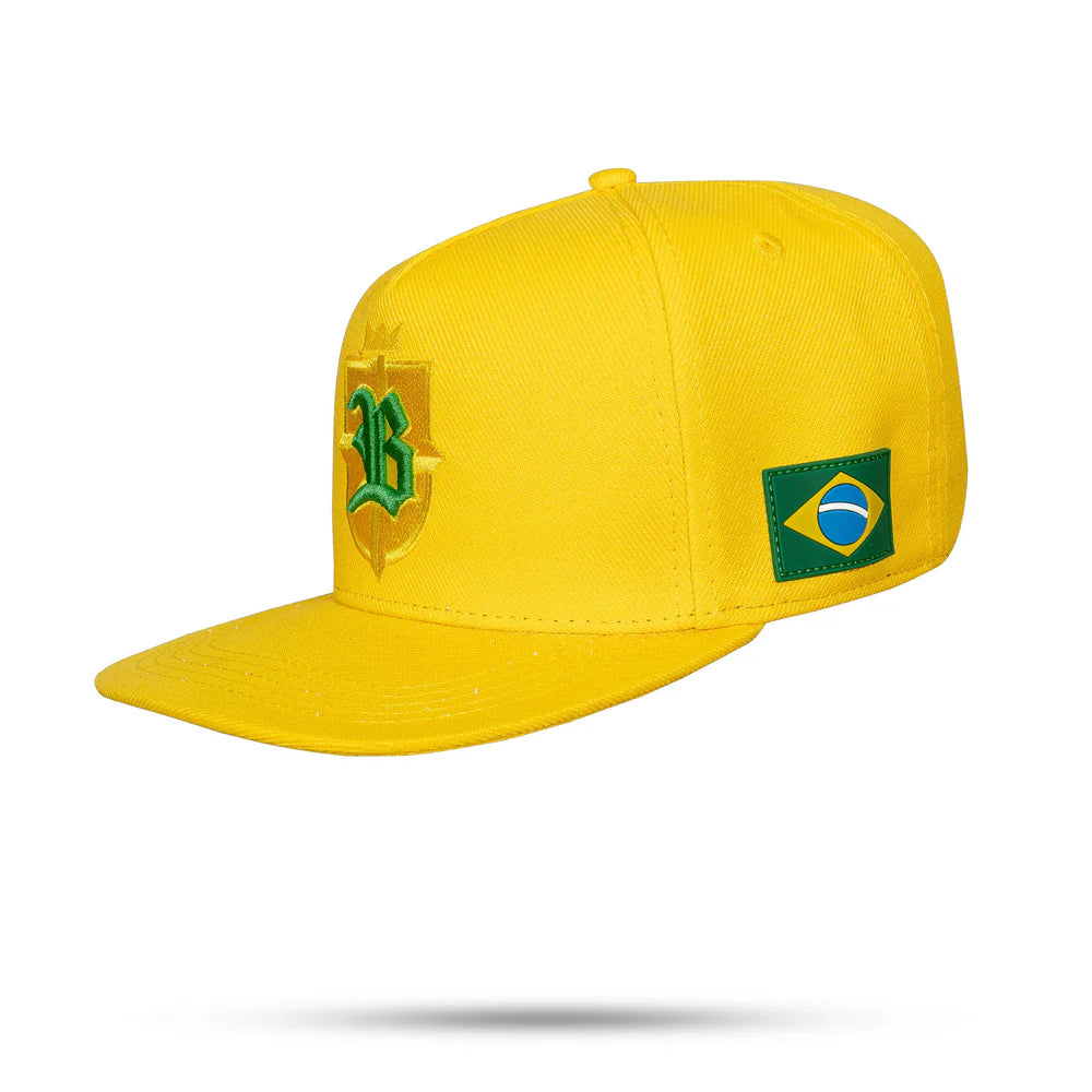 Boné Snapback Amarelo Brasil Brasão Aba Reta - imagem 1