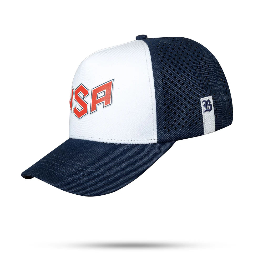 Boné Snapback Azul Trucker Laser Branco USA - imagem 1